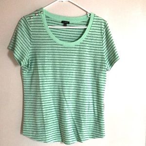 Talbots Tee Mint/Navy with silver button detail